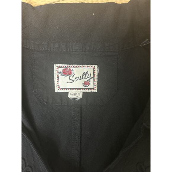 Scully Black Embroidered Western Blouse Fitted Waist 3/4 Sleeves Boho Rodeo XL - Picture 9 of 9